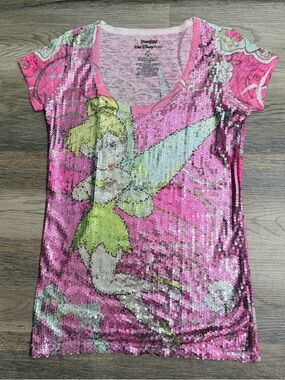 Disney Pink Sequin Tinker Bell Short Sleeve Tee